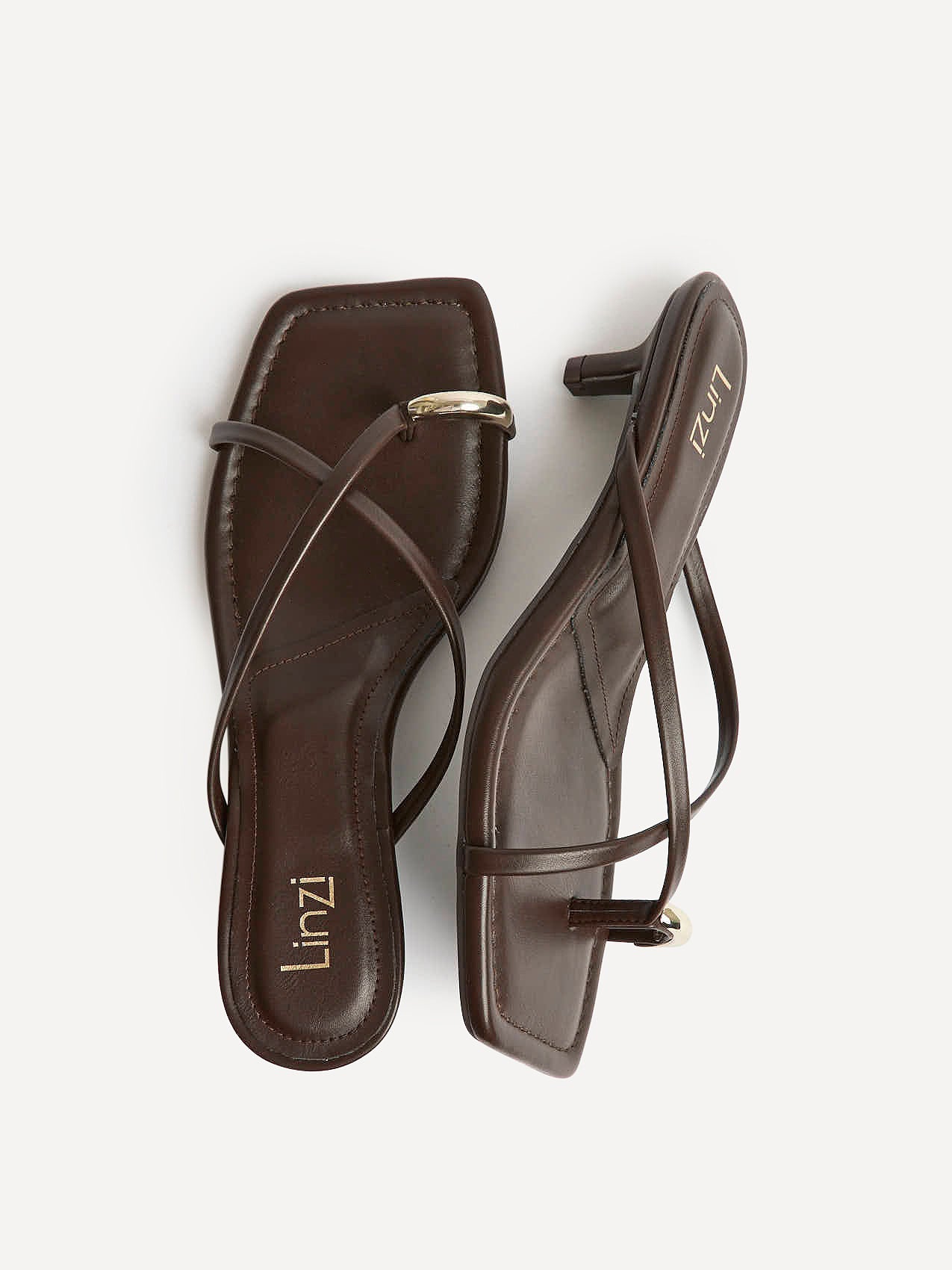 Polished Brown Faux Leather Mule Heels