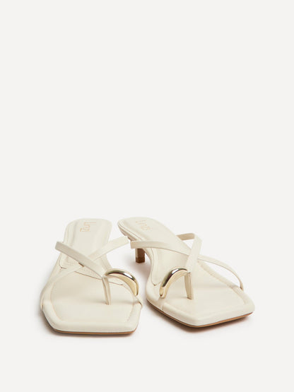 Polished White Faux Leather Mule Heels