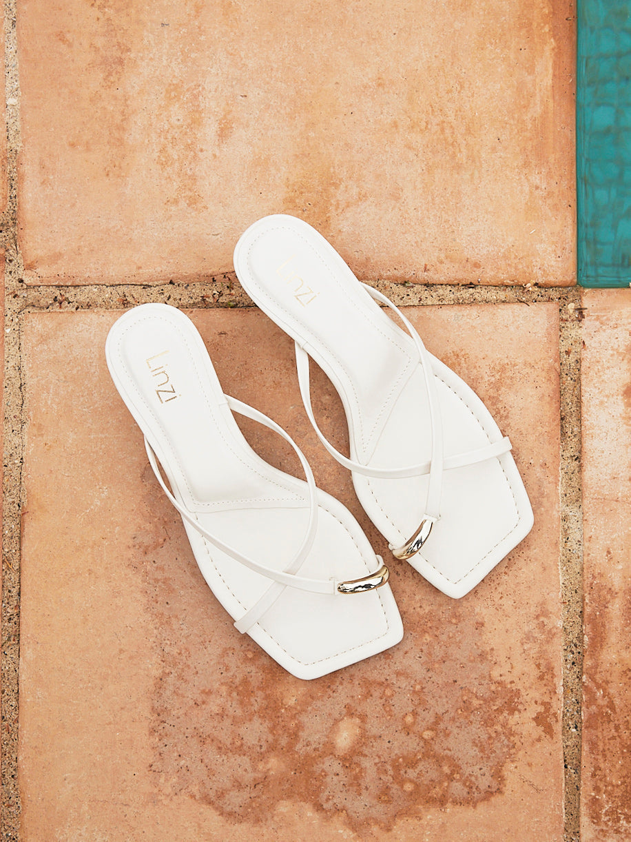 Polished White Faux Leather Mule Heels