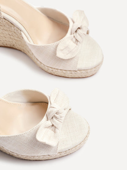 Portofino Beige Canvas Bow Detail Wedges