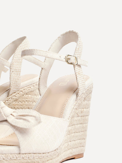 Portofino Beige Canvas Bow Detail Wedges