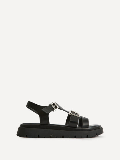 Portrait Black Gladiator Flat Sandals