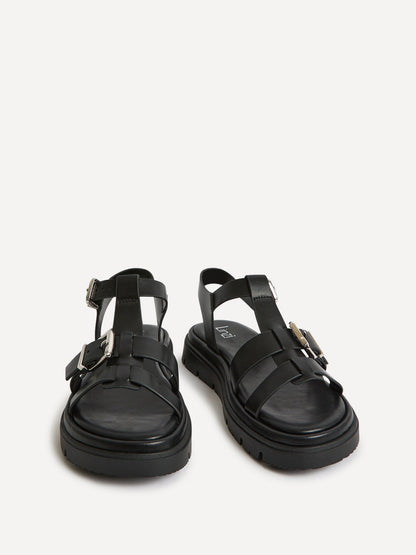 Portrait Black Gladiator Flat Sandals
