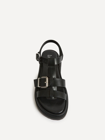 Portrait Black Gladiator Flat Sandals