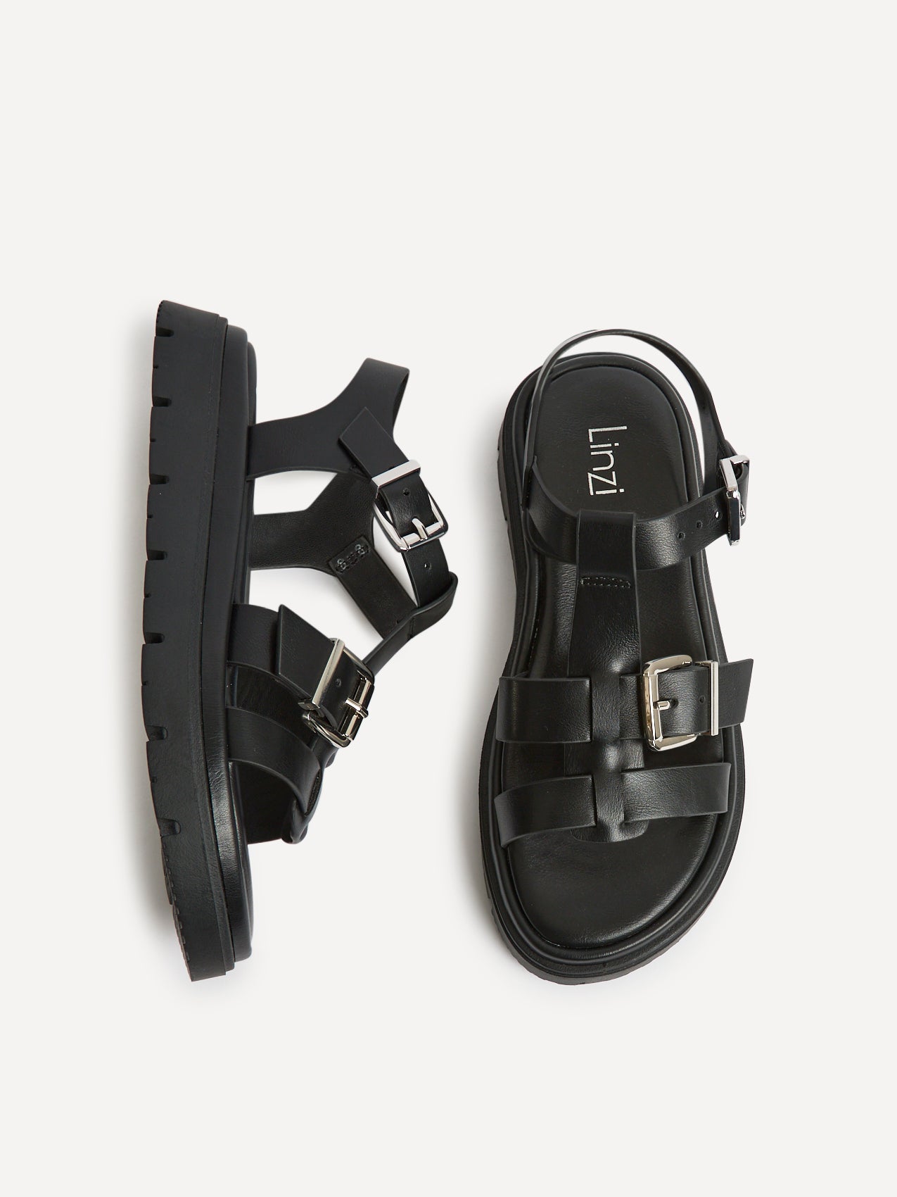 Portrait Black Gladiator Flat Sandals