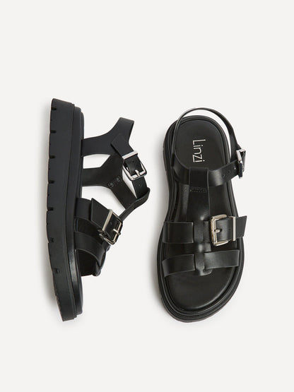 Portrait Black Gladiator Flat Sandals