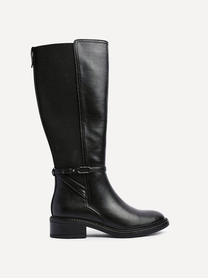 Power Black Faux Leather Riding Boots