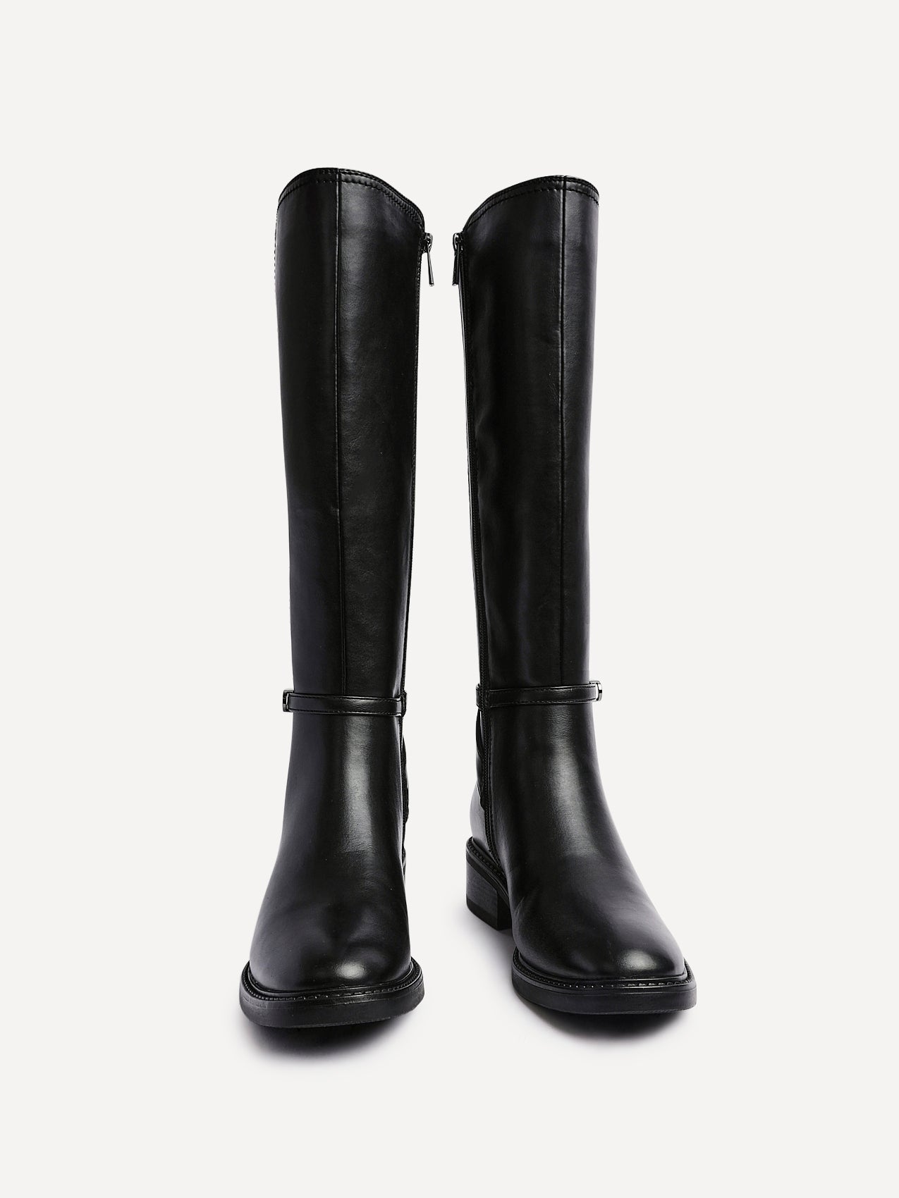 Power Black Faux Leather Riding Boots