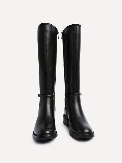 Power Black Faux Leather Riding Boots