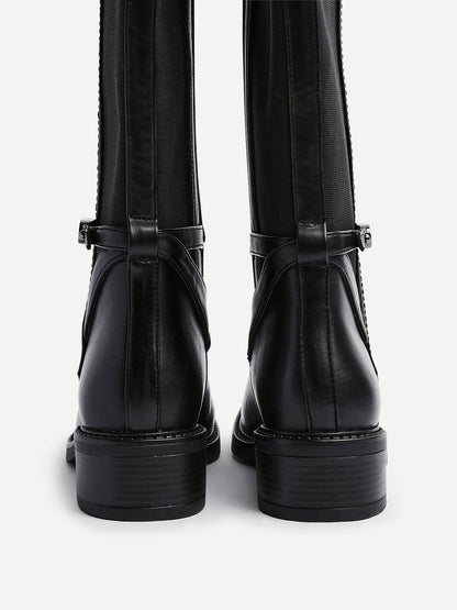 Power Black Faux Leather Riding Boots