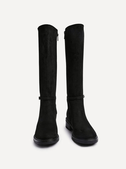 Power Black Faux Suede Riding Boots