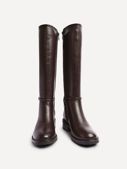 Power Brown Faux Leather Riding Boots