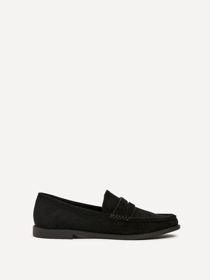 Precise Black Faux Suede Loafers