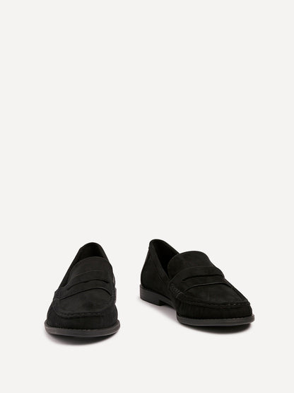 Precise Black Faux Suede Loafers