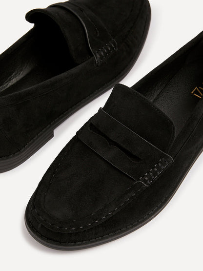 Precise Black Faux Suede Loafers