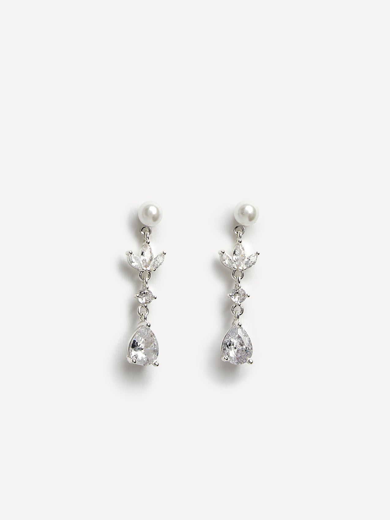 Pristine Silver Pearl Crystal Drop Earrings
