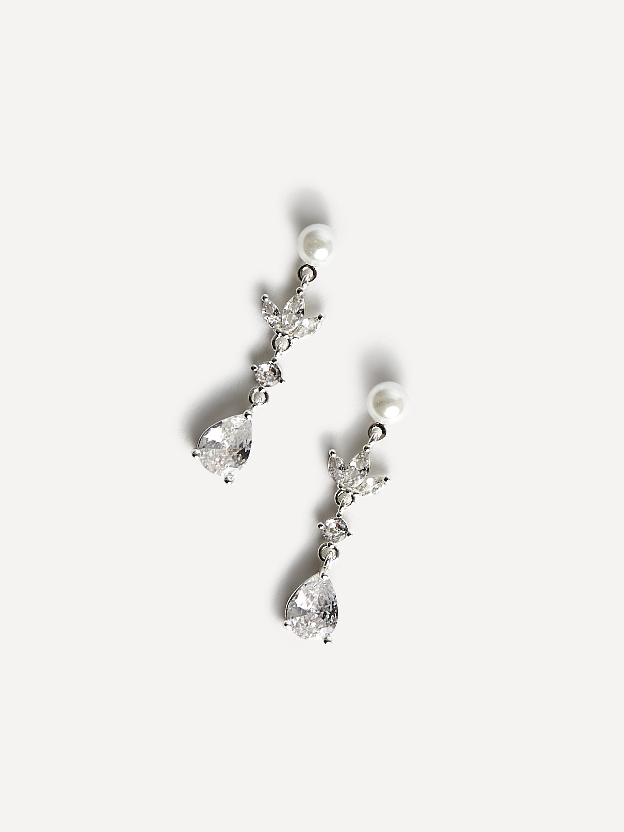 Pristine Silver Pearl Crystal Drop Earrings