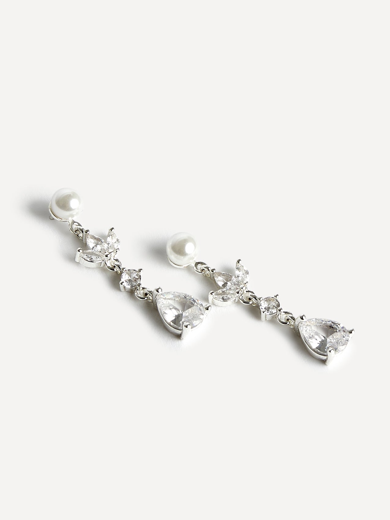 Pristine Silver Pearl Crystal Drop Earrings