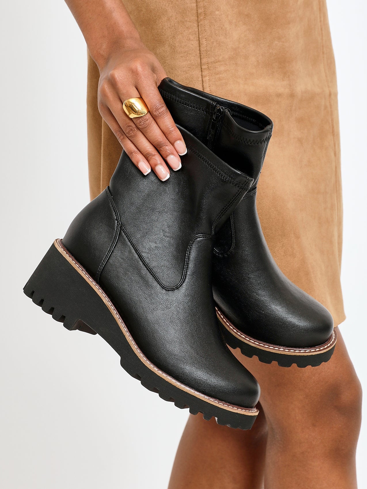 Pulse Wide Fit Black Wedged Ankle Boots