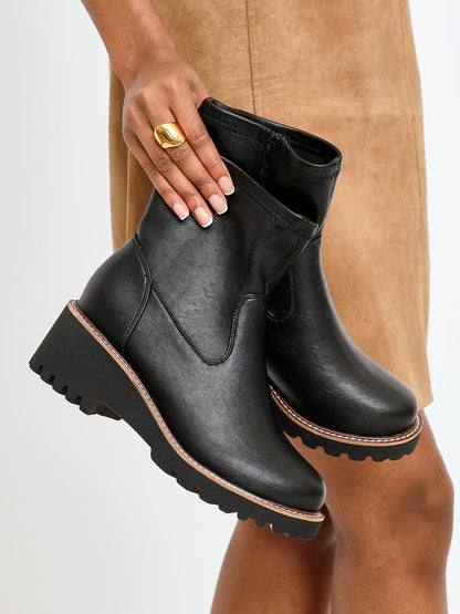 Pulse Wide Fit Black Wedged Ankle Boots
