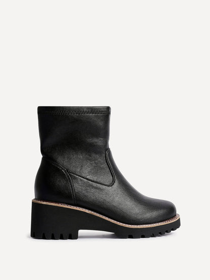 Pulse Wide Fit Black Wedged Ankle Boots