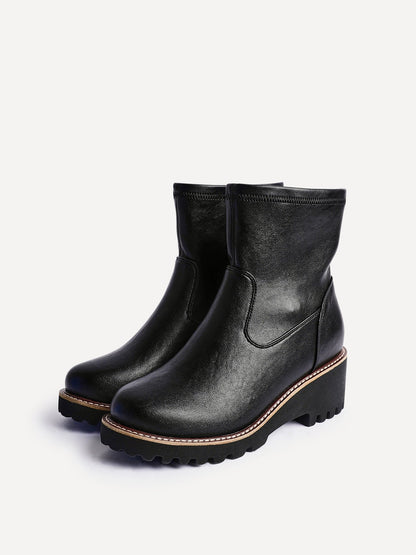 Pulse Wide Fit Black Wedged Ankle Boots