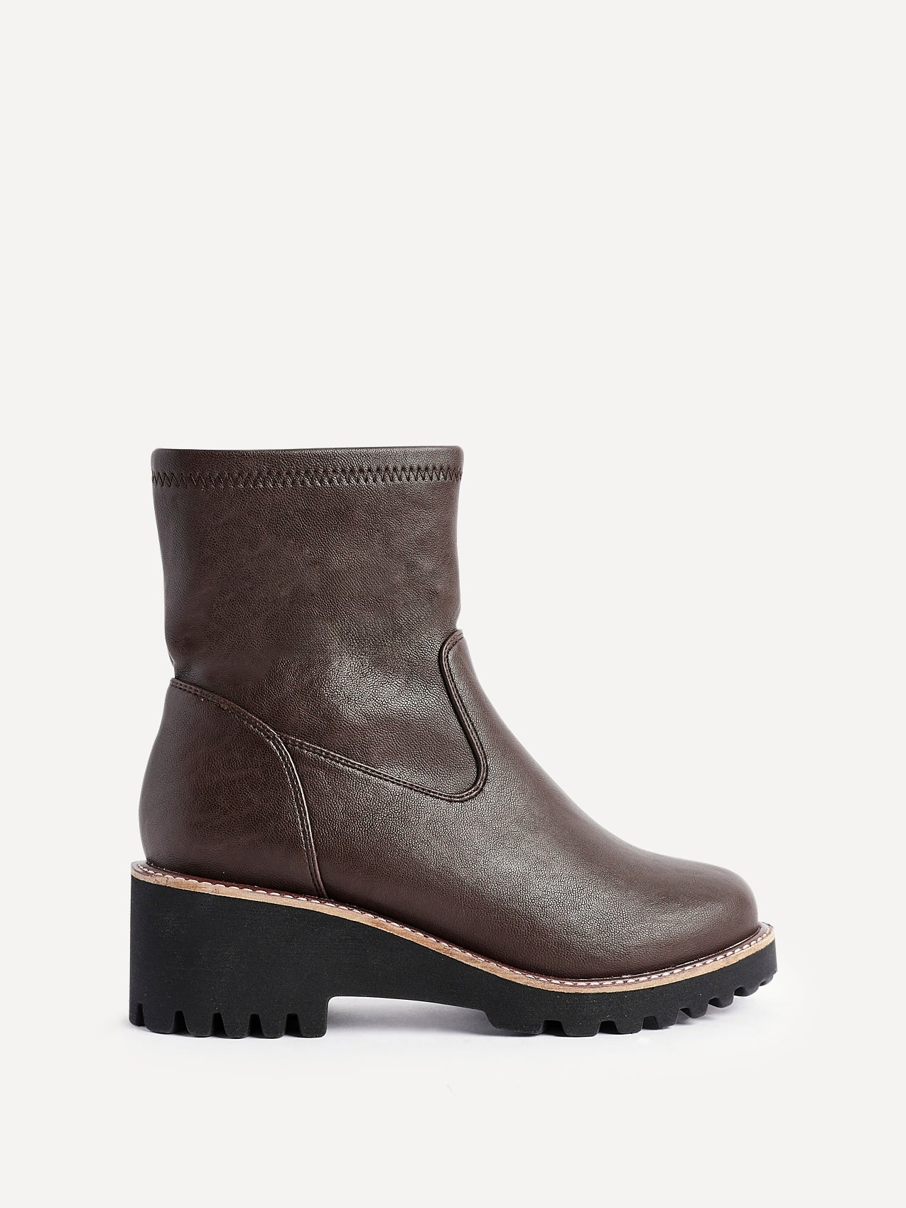 Pulse Wide Fit Brown Wedged Ankle Boots