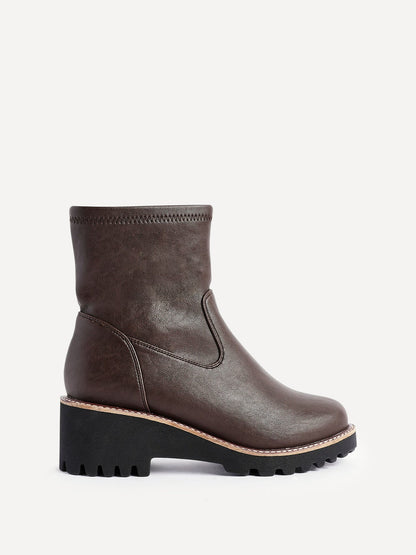 Pulse Wide Fit Brown Wedged Ankle Boots
