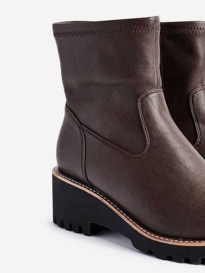 Pulse Wide Fit Brown Wedged Ankle Boots