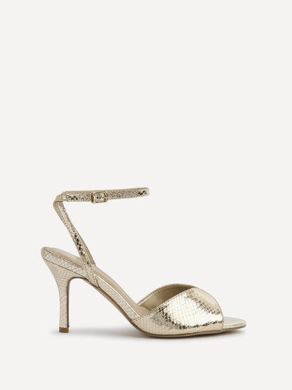 Parlour Gold Faux Leather Peep Toe Heels