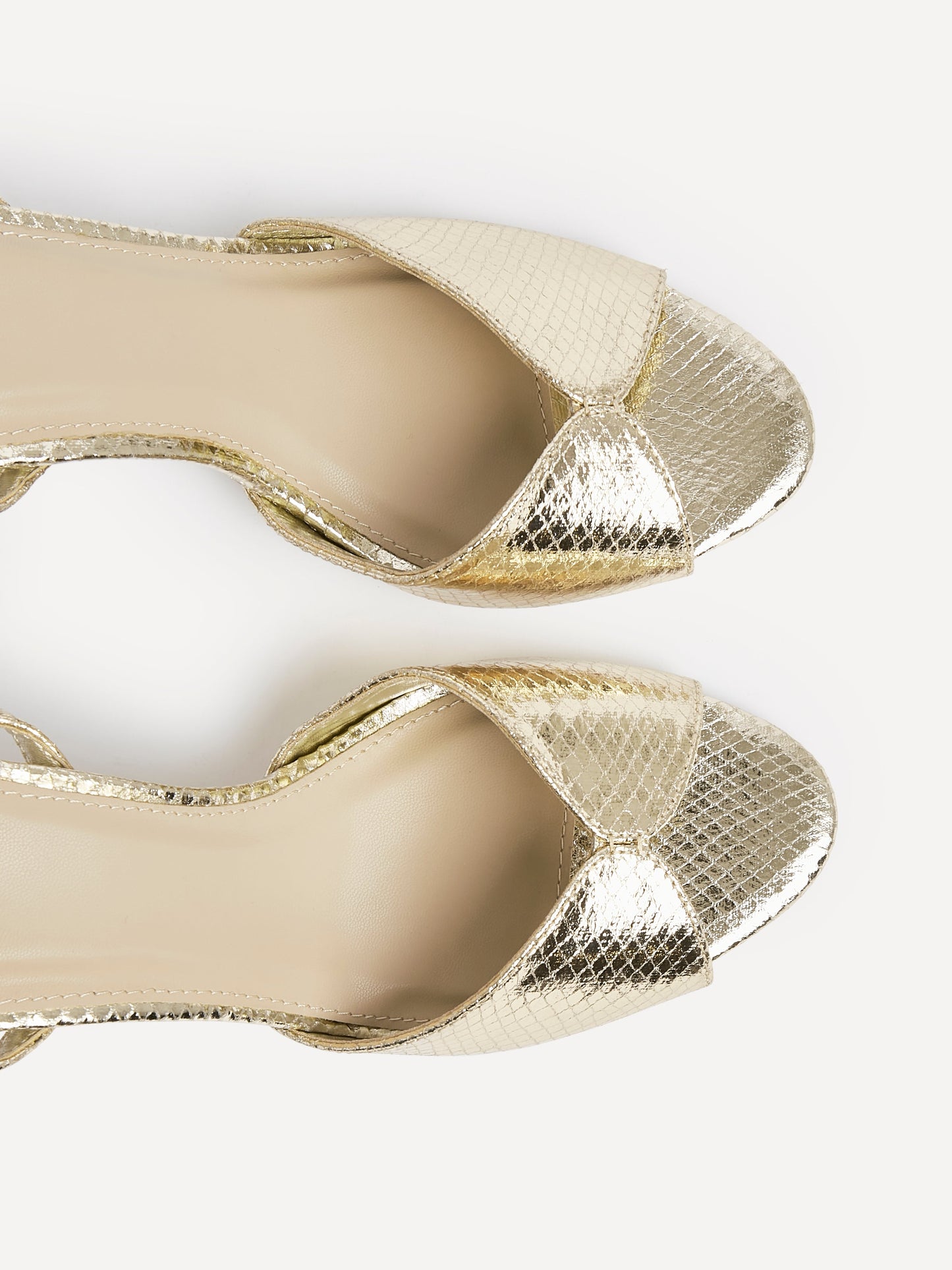 Parlour Gold Faux Leather Peep Toe Heels