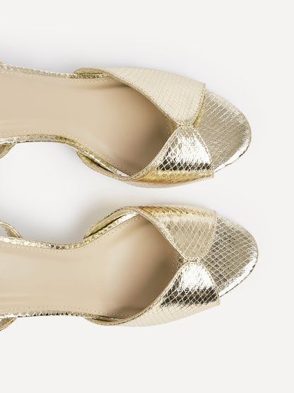 Parlour Gold Faux Leather Peep Toe Heels