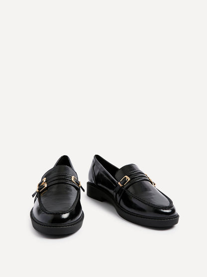 Portland Black Faux Leather Loafers