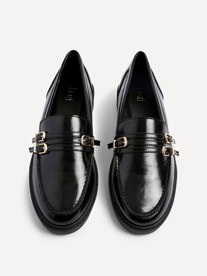 Portland Black Faux Leather Loafers
