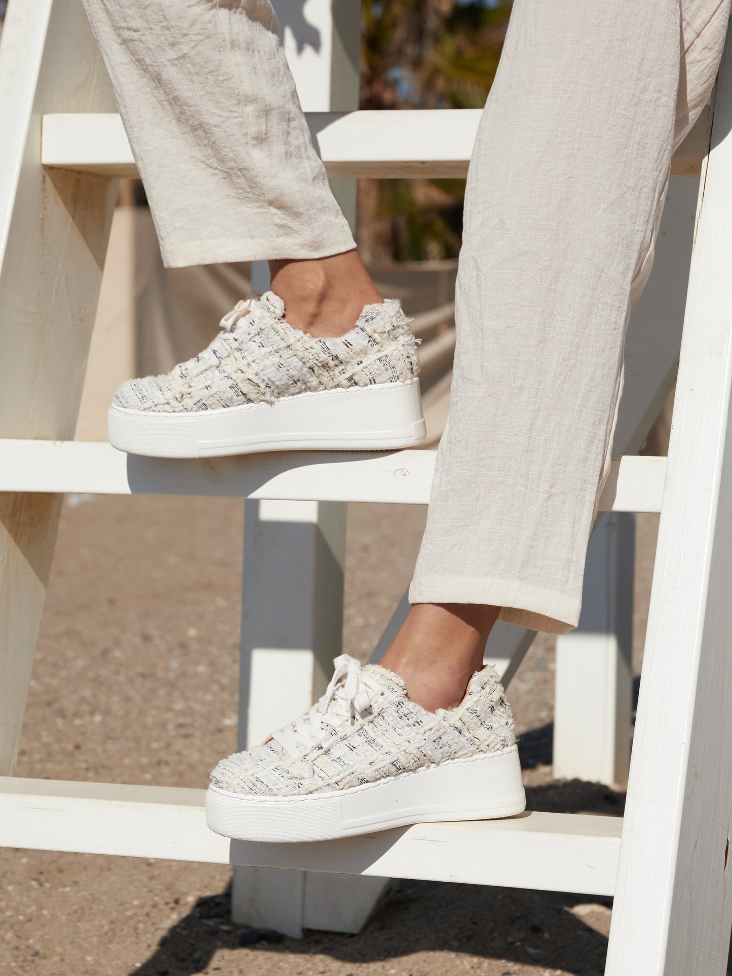 Quest White Tweed Trainers