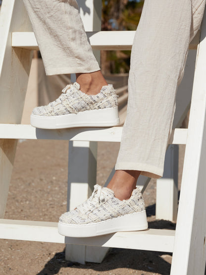 Quest White Tweed Trainers