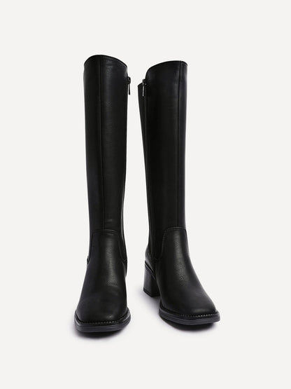 Reason Black Block Heel Long Boots