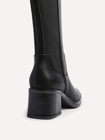 Reason Black Block Heel Long Boots
