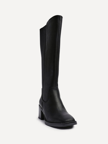 Reason Black Block Heel Long Boots