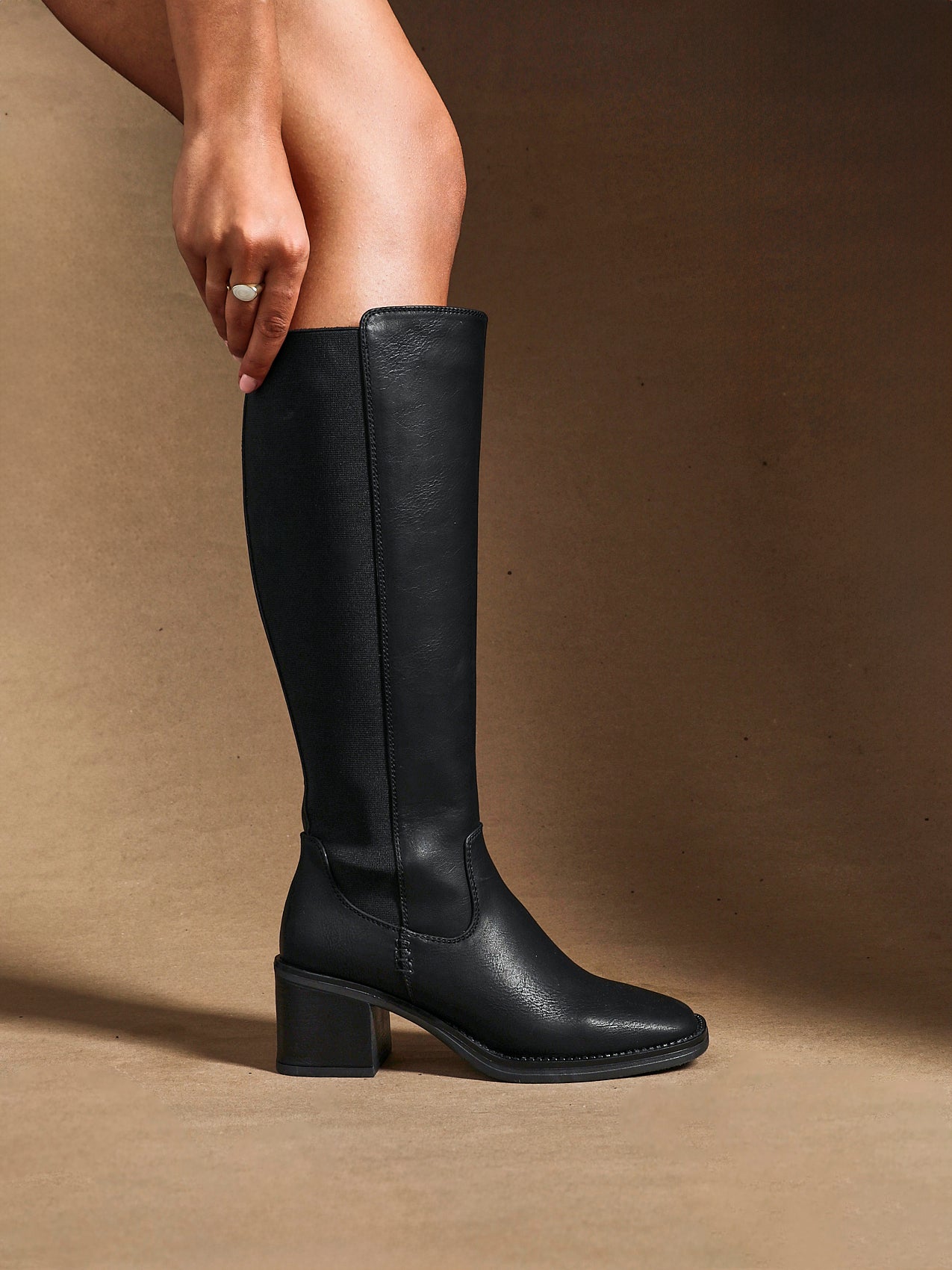 Reason Black Block Heel Long Boots
