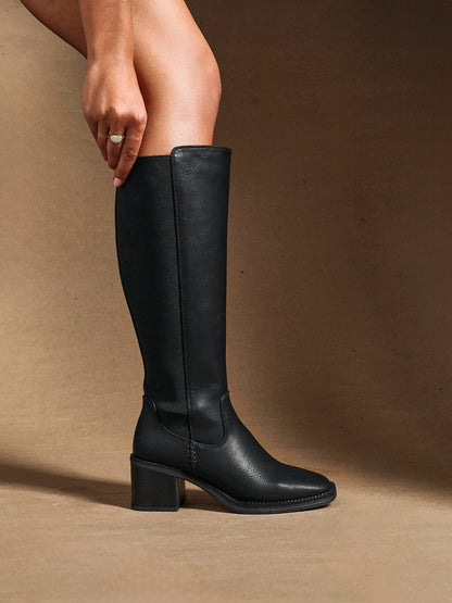 Reason Black Block Heel Long Boots