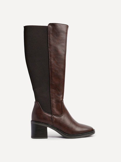 Reason Brown Block Heel Long Boots