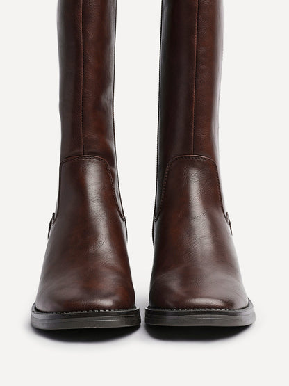 Reason Brown Block Heel Long Boots