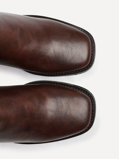 Reason Brown Block Heel Long Boots