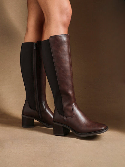 Reason Brown Block Heel Long Boots