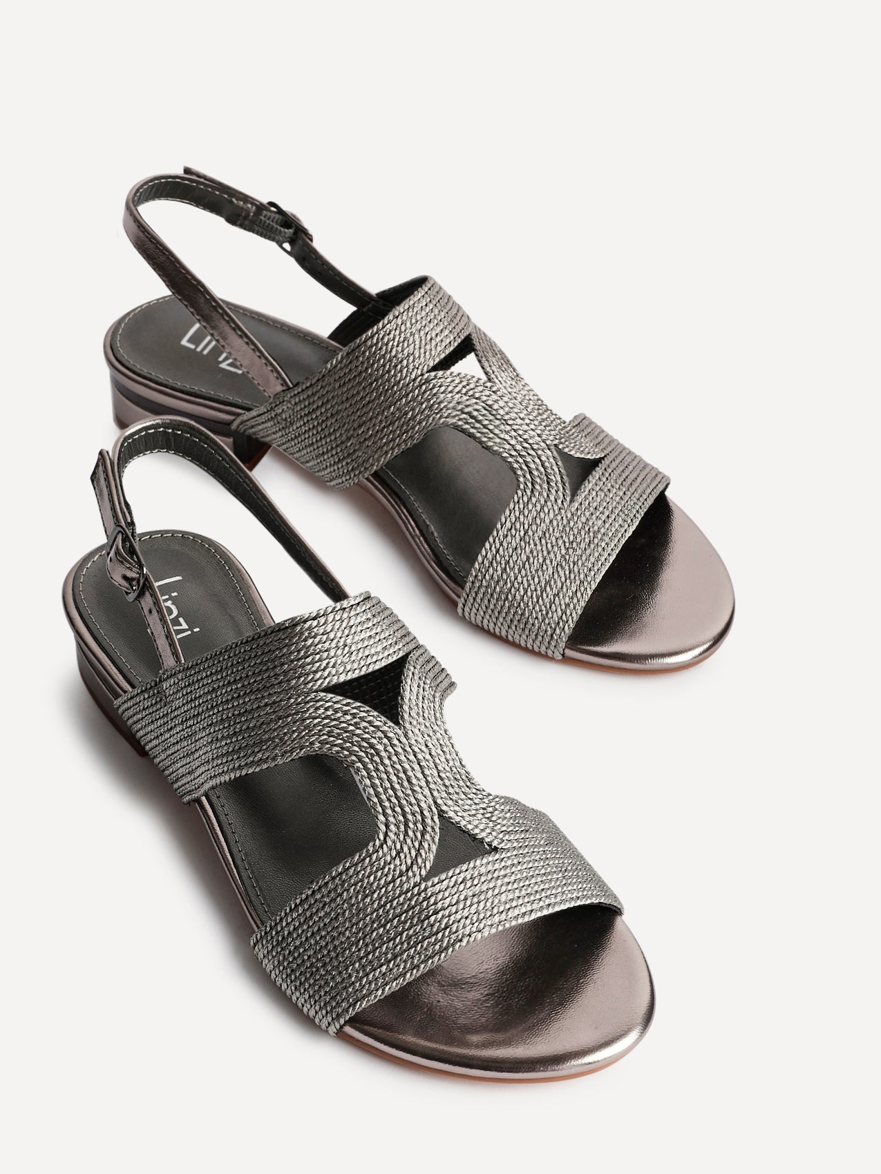 Reeva Pewter Slingback Block Heel Sandals