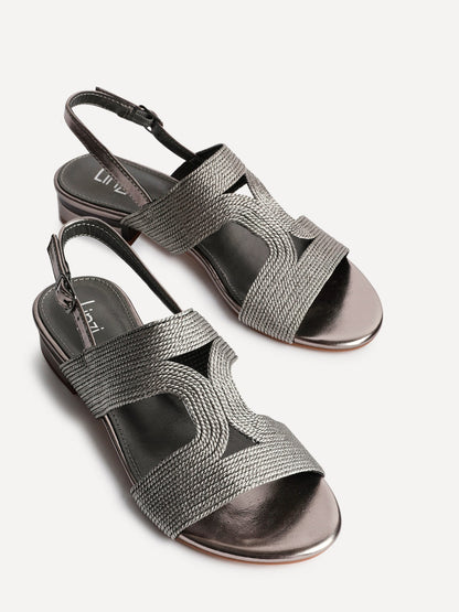 Reeva Pewter Slingback Block Heel Sandals
