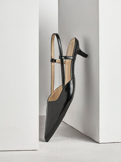 Refined Black Slingback Kitten Heels