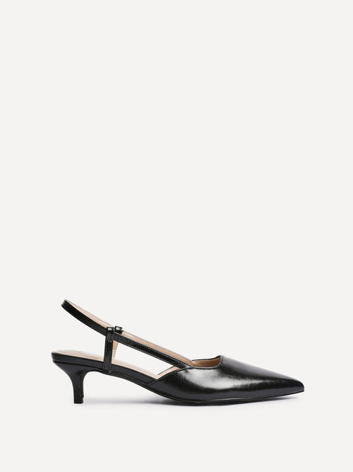 Refined Black Slingback Kitten Heels
