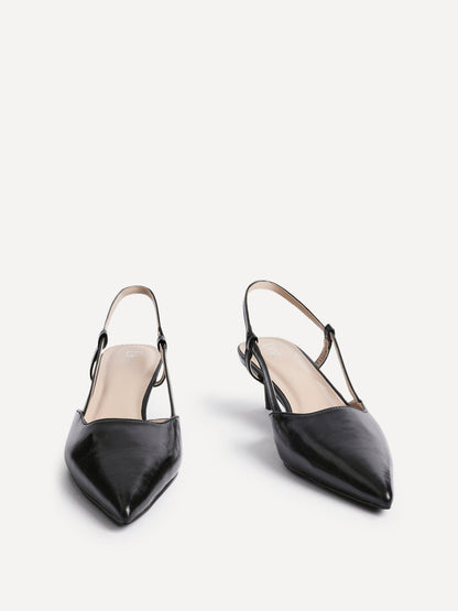 Refined Black Slingback Kitten Heels